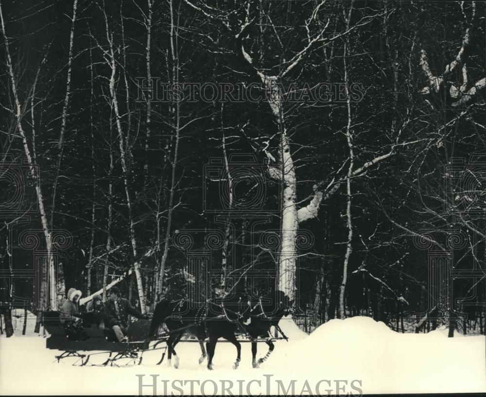 1986 Press Photo Robert Heppner Sleigh Rides on His Farm Near Chippewa Falls - Historic Images