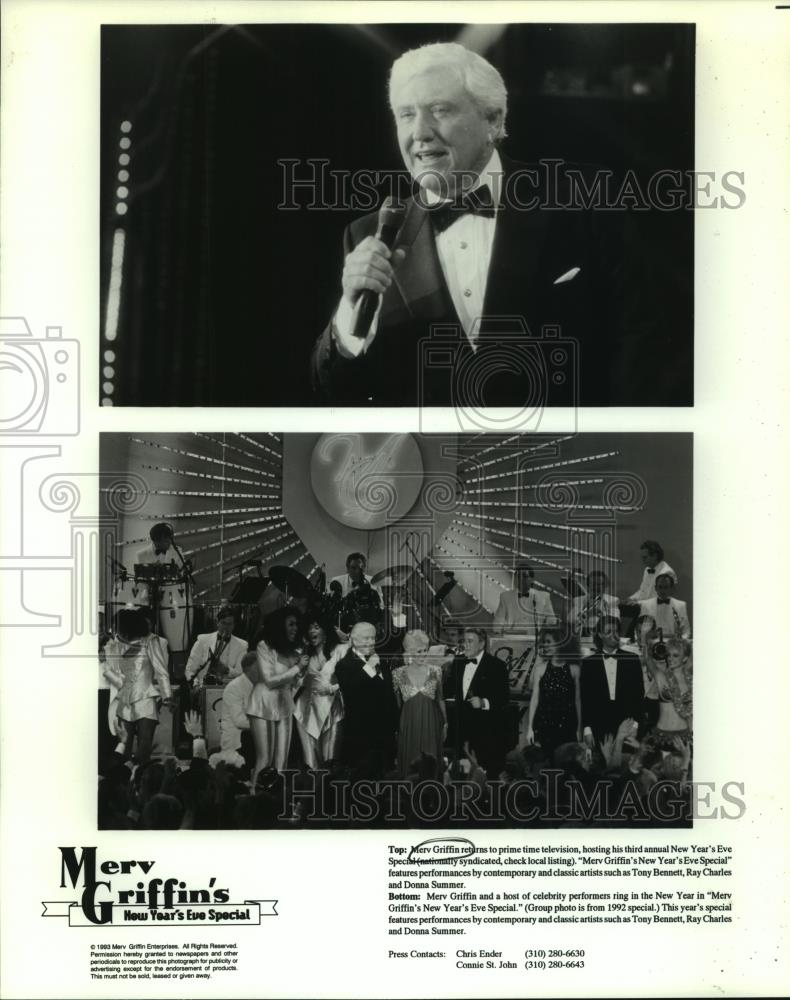 1993 Press Photo Merv Griffin return to prime time, host New Year's Eve Special - Historic Images