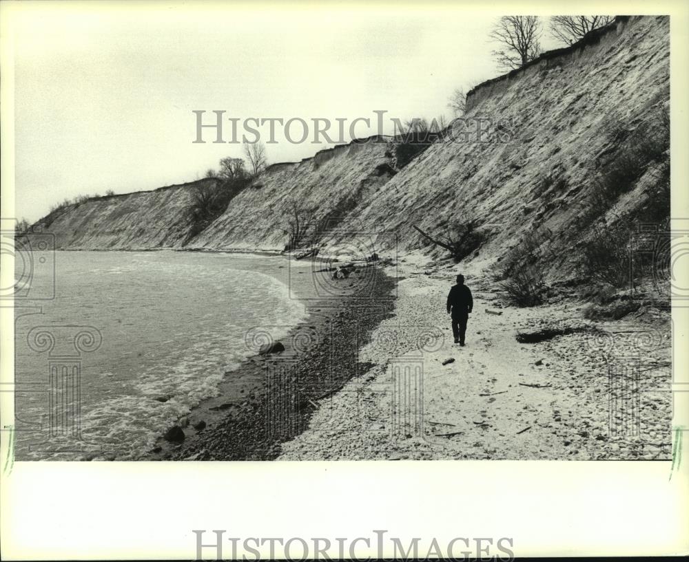 1981 Press Photo Milwaukee County Park employee walks at Sheridan Park, Cudahy - Historic Images
