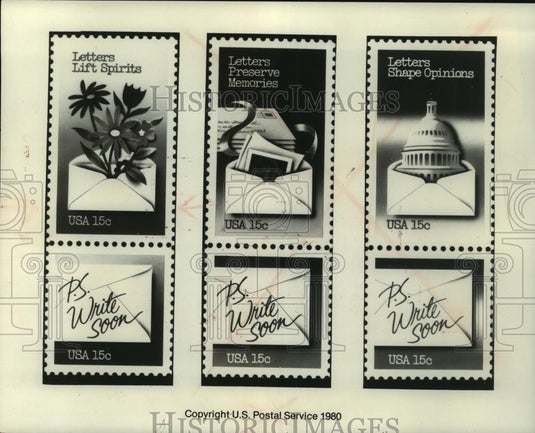 1980 Press Photo United States Postal Service 15 cent stamps - mjc22106 - Historic Images