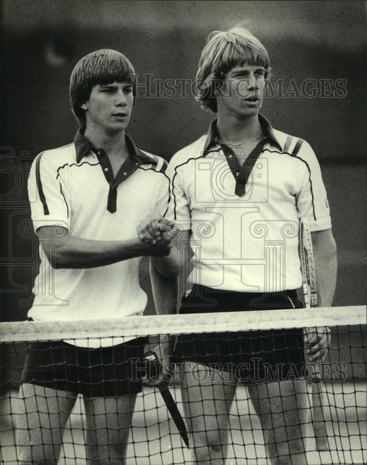 1981 Press Photo Tennis players Ed Stewart & Tom Klein, Wisconsin - mjc17476 - Historic Images