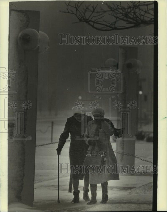 1983 Press Photo Women cross grounds at the Performing Arts Center, Milwaukee WI - Historic Images