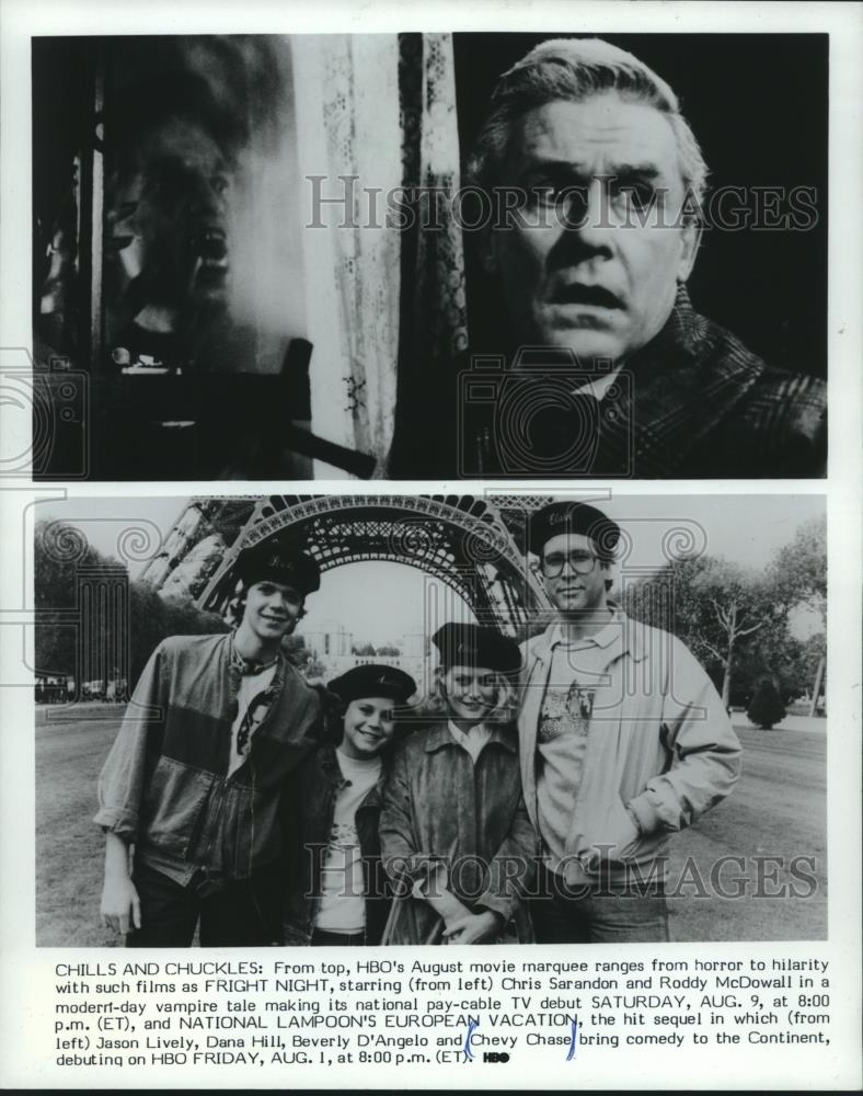 1986 Press Photo &quot;Fright Night&quot; &amp; &quot;National Lampoon&#39;s European Vacation&quot; on HBO - Historic Images