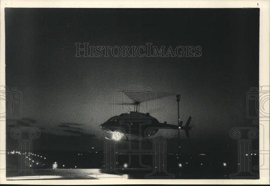 1988 Press Photo Medical helicopter taking off, Oklahoma Memorial Hospital - Historic Images