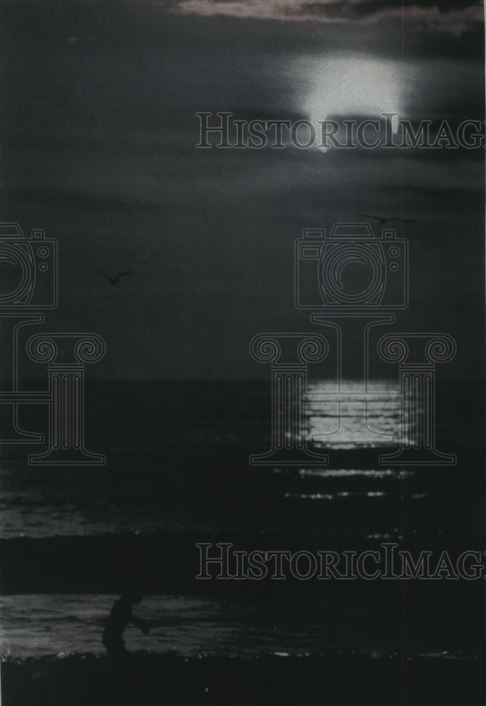 1992 Press Photo A surfer rides a wave during a eclipse, California - mjc19758 - Historic Images