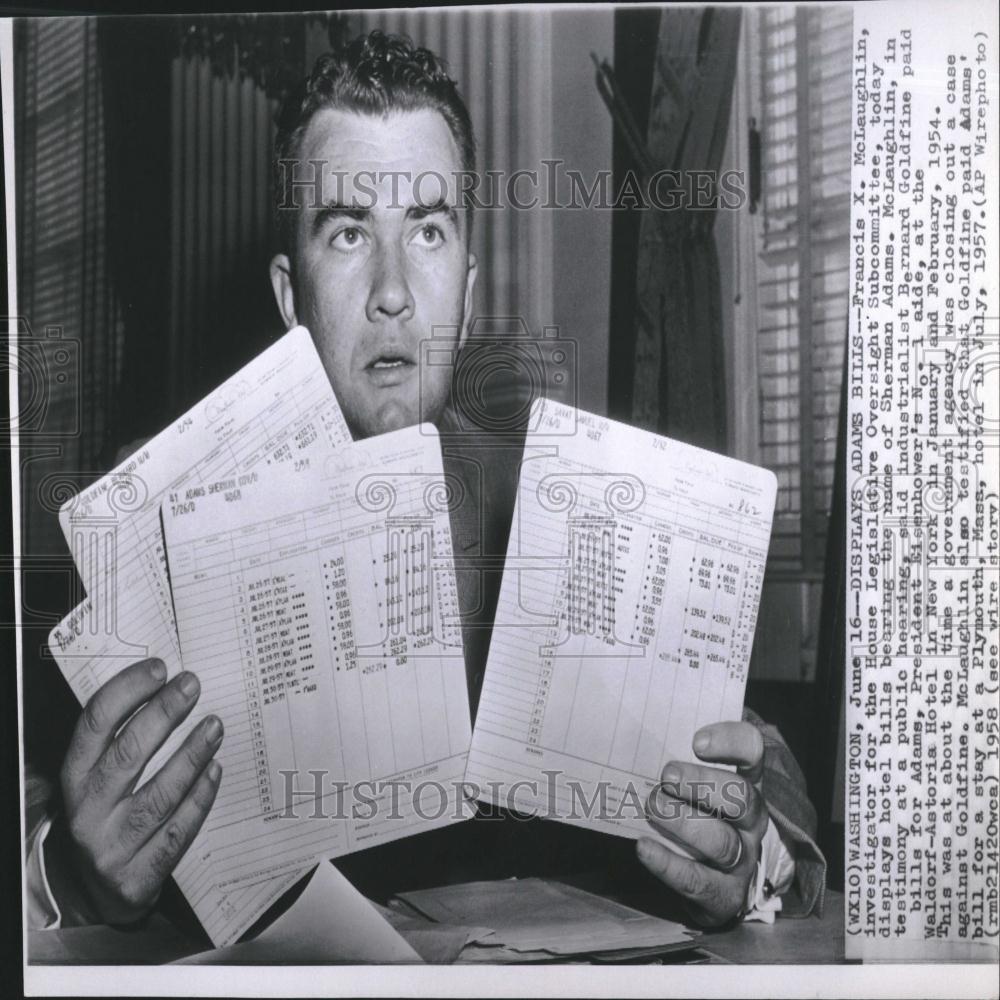 1958 Press Photo Adams Hotel Bills Shown Witness Trial - RRV26609 - Historic Images