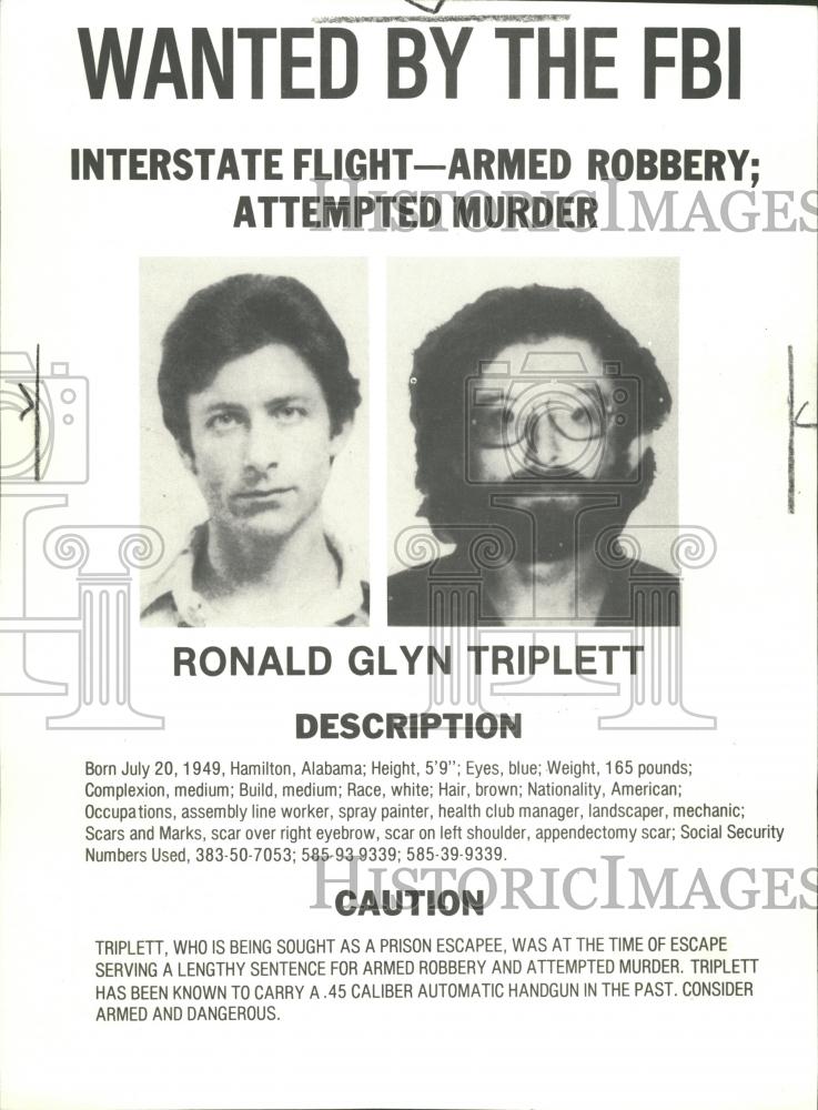 1987 Press Photo Ronald Glyn Triplett wanted by FBI - RRV34439 - Historic Images