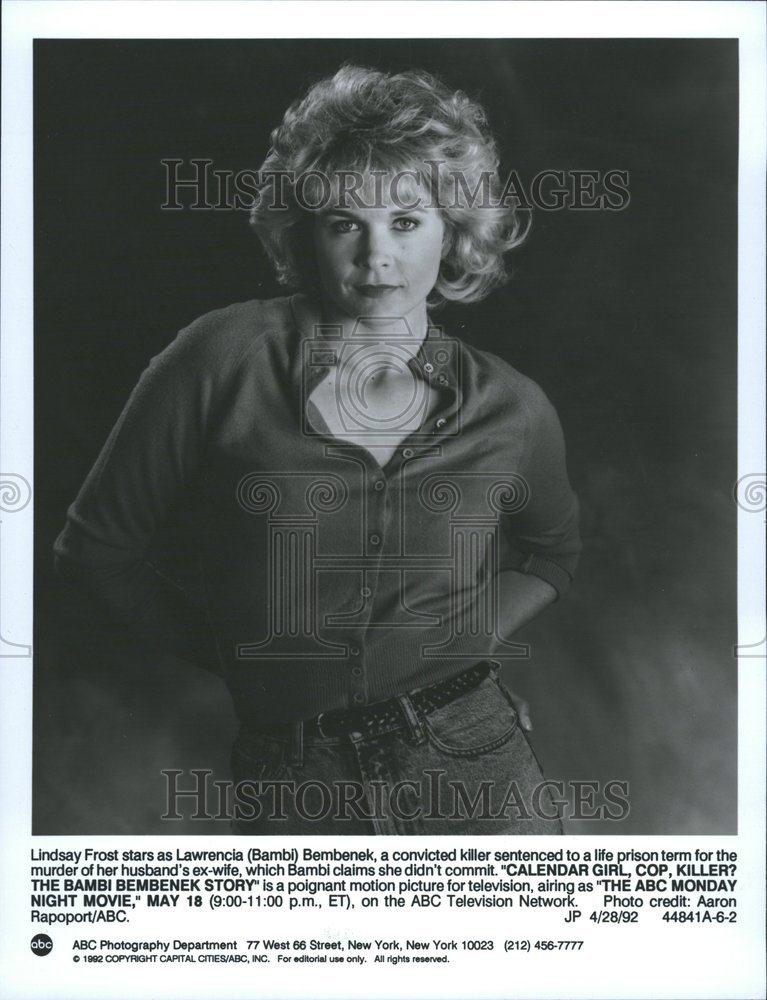 1992 Press Photo Lindsay Frost Calender Girl Killer - RRV00439 - Historic Images