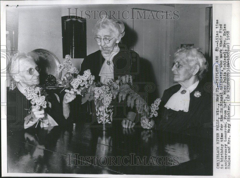 1958 Press Photo Triplets anniversary Lilac birthday - RRV42445 - Historic Images