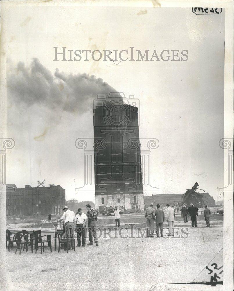 1957 Press Photo Water tower catches fire spark chimney - RRV60517 - Historic Images