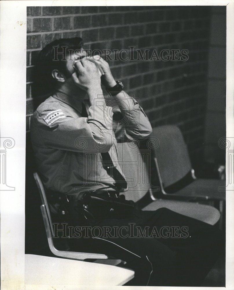 1974 Press Photo Police James Lipinski eyes tear gas - RRV68993 - Historic Images