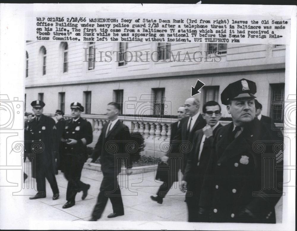 1966 Press Photo Dean Rusk Police Guard Bomb Threat - RRV39083 - Historic Images