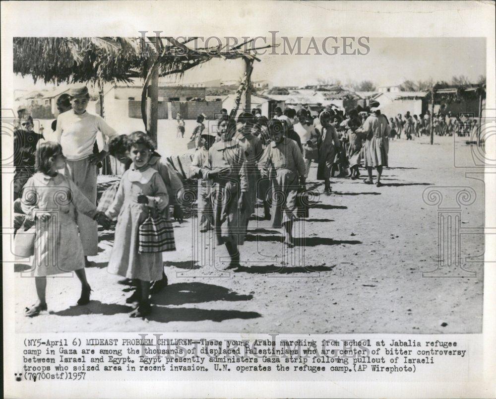 1957 Press Photo Arabia marching Jabalia refugee camp - RRV40835 - Historic Images