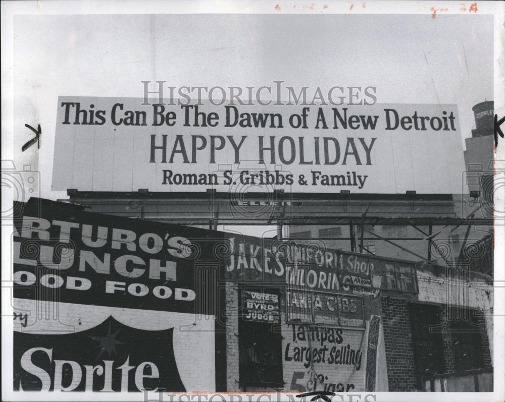 1969 Press Photo Detroit Mayor Roman Gribbs Billboard - RRV01779 - Historic Images