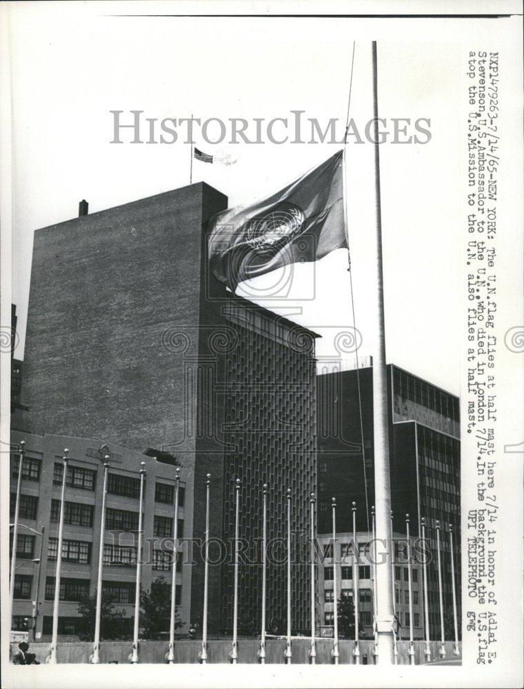 1965 Press Photo UN Flag Half Mast Adlai E Stevenson - RRV64313 - Historic Images