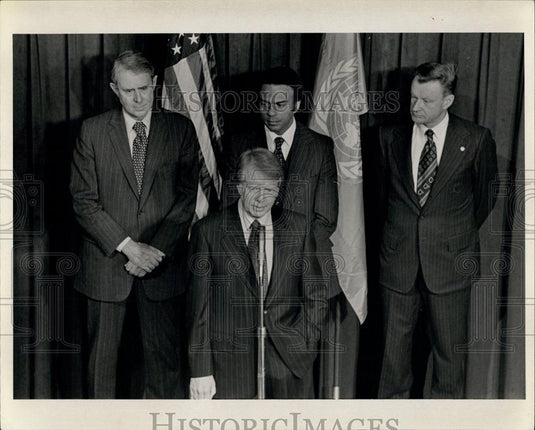 1977 Press Photo Carter - Vance - Young - Brzezinsky at the US mission - Historic Images