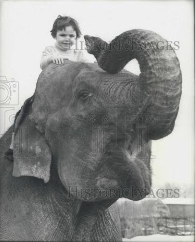 Press Photo Sally Anne Dugan rides Mary, an Indian elephant - Historic Images