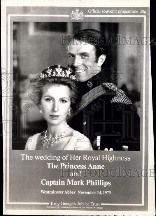 1973 Press Photo Program For Princess Anne's Wedding - Historic Images