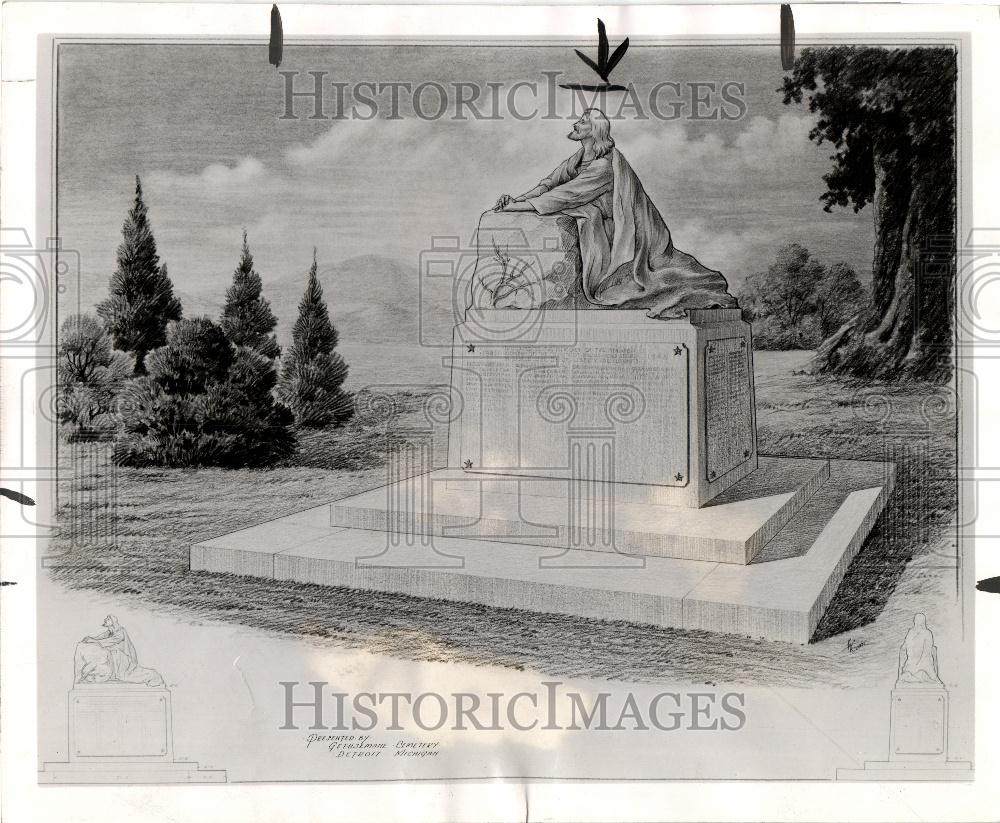 1944 Press Photo Memorials people sculptures parks - Historic Images