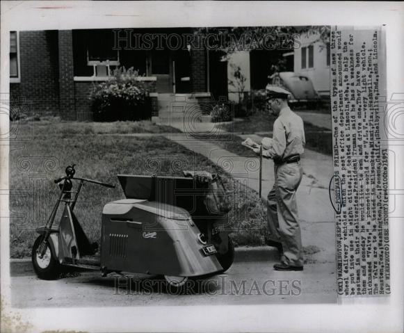 1951 Press Photo Lincoln Neb. post three wheel vehicles - Historic Images