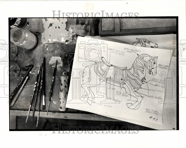 1987 Press Photo CAROUSEL diagram brushes painter - Historic Images
