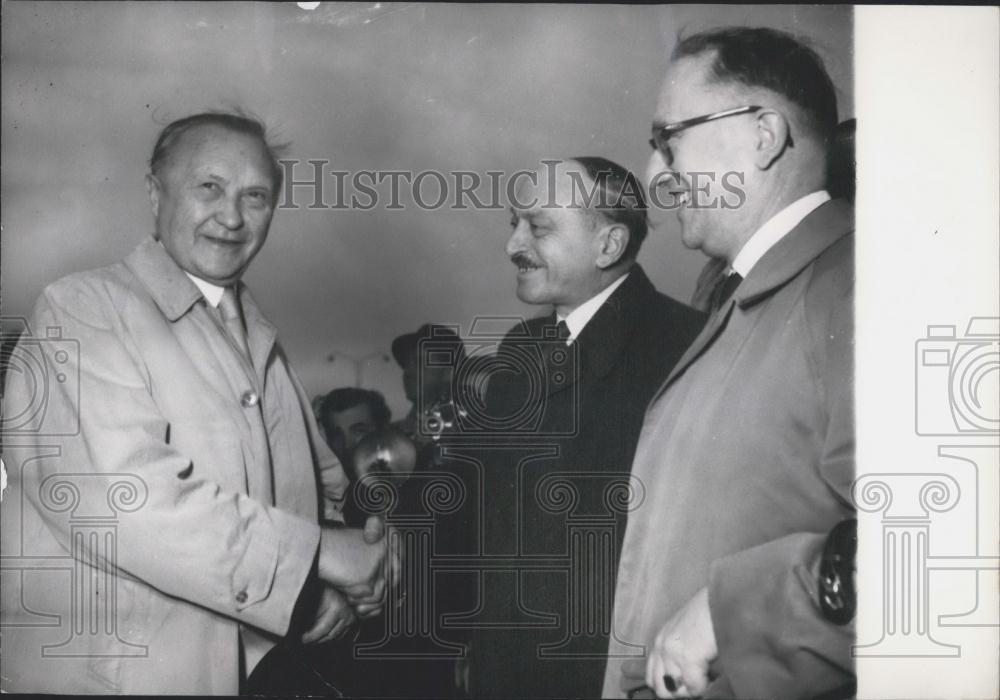 1954 Press Photo Konrad Adenauer, Berthoin, Hallstein, Orly Airfield - Historic Images