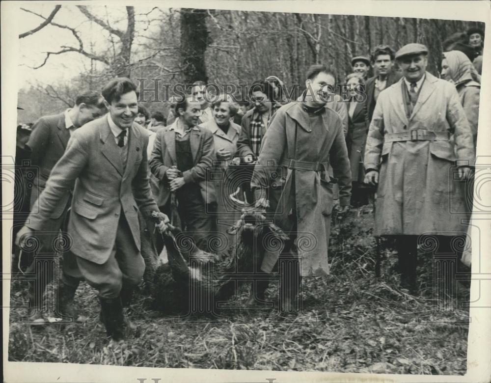 1957 Press Photo Members Somerset Stag Hound Hunt Dulverton River Barle - Historic Images