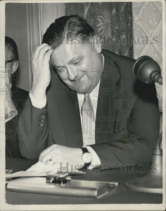 1959 Press Photo Franz Josef Strauss West German Defense Minister Conference - Historic Images