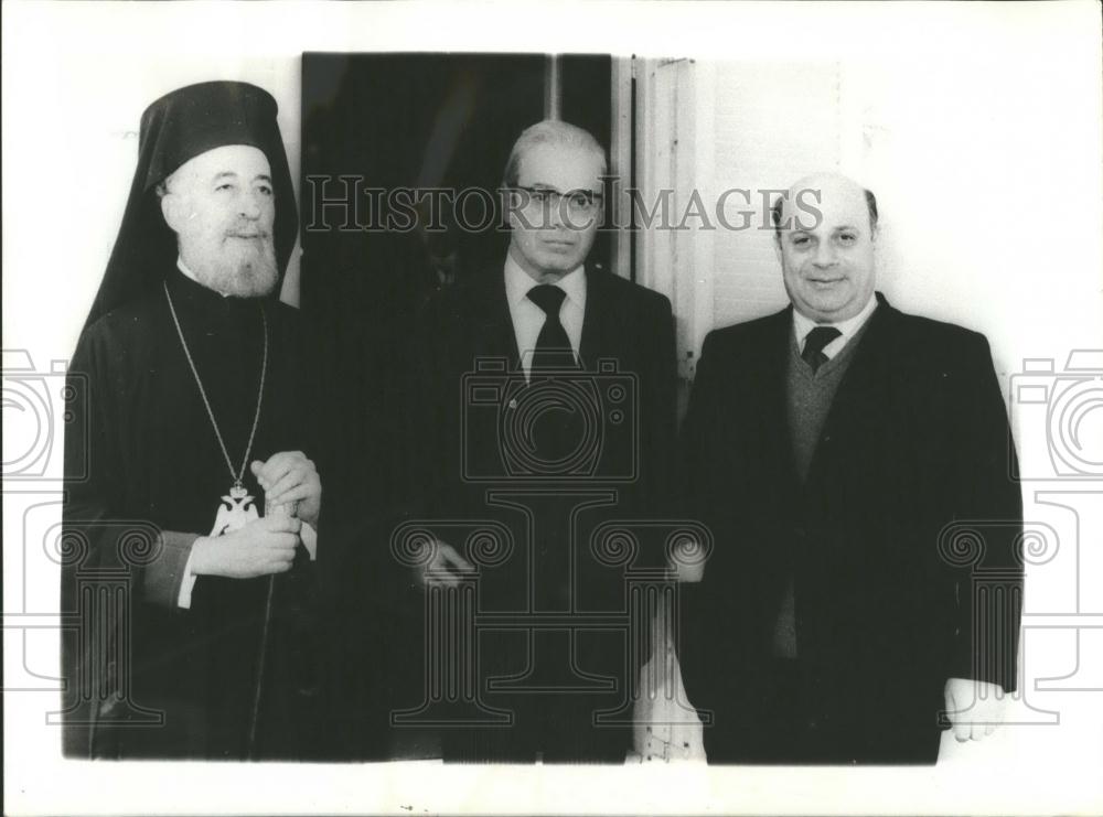 Press Photo Archbishop Makarios, Leader Rauf Denktash &amp; Mr. Perez De Cuellar - Historic Images