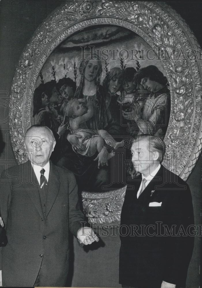 1960 Press Photo German Chancellor Adenauer At Berlin Museum Mayor Willy Brandt - Historic Images