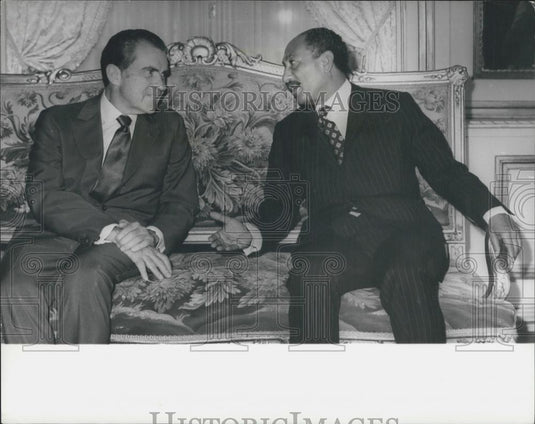 1974 Press Photo President Nixon & President Sadat at Tahra Palace - Historic Images