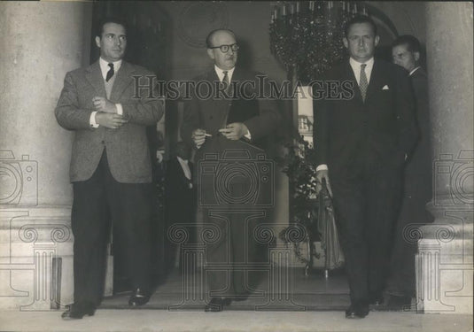 1956 Press Photo French Cabinet Mitterand, Huy Mollet, Bourges Maunoury - Historic Images