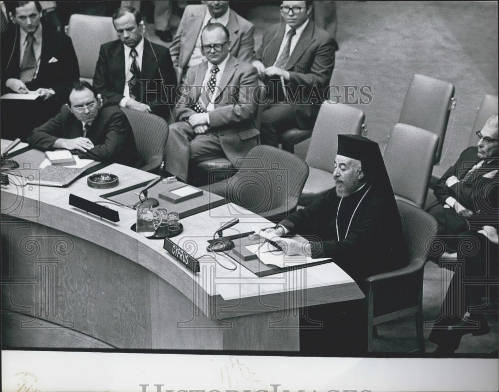 1974 Press Photo President Makarios At United Nations Assembly - Historic Images