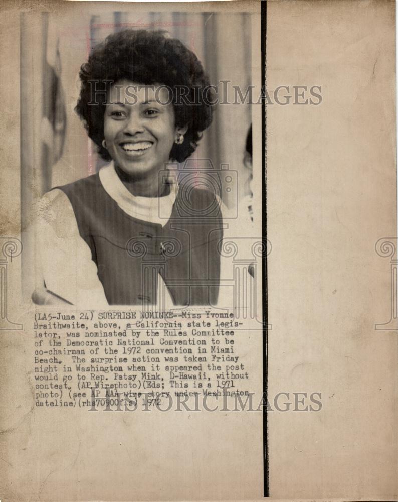 1972 Press Photo miss yvonne california state lagislato - Historic Images