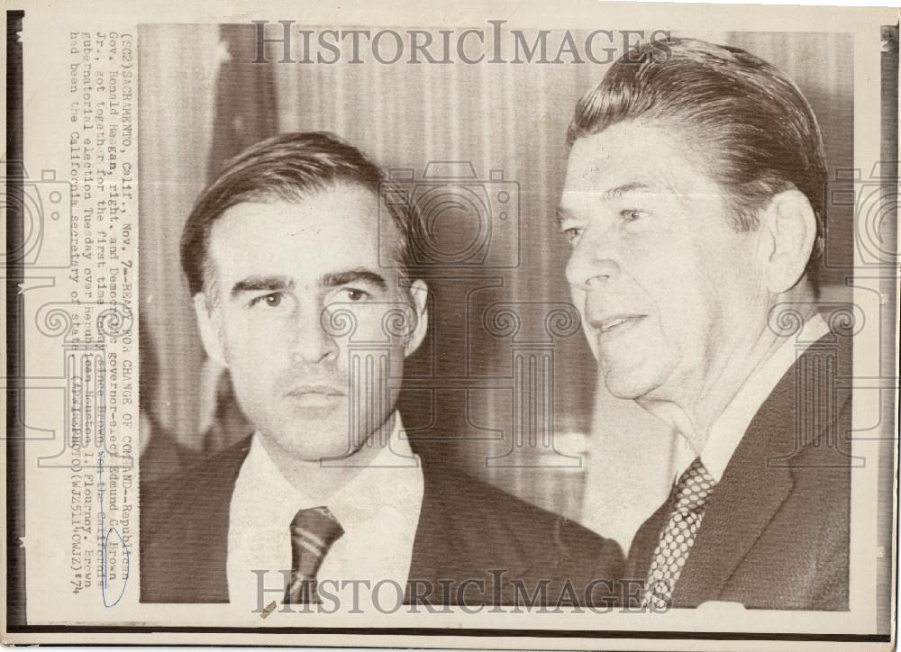 1974 Press Photo Gov. Ronald Reagan Edmund C. Brown - Historic Images