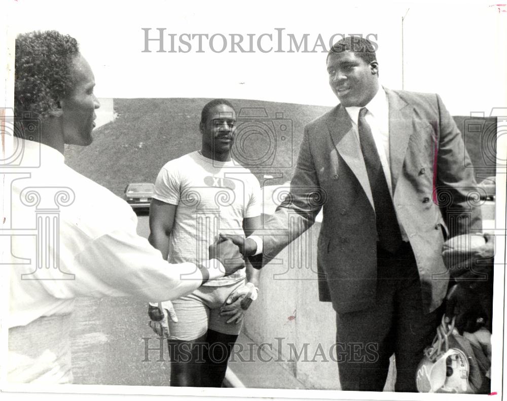 1985 Press Photo Lomas Brown Billy Sims James Jones - Historic Images