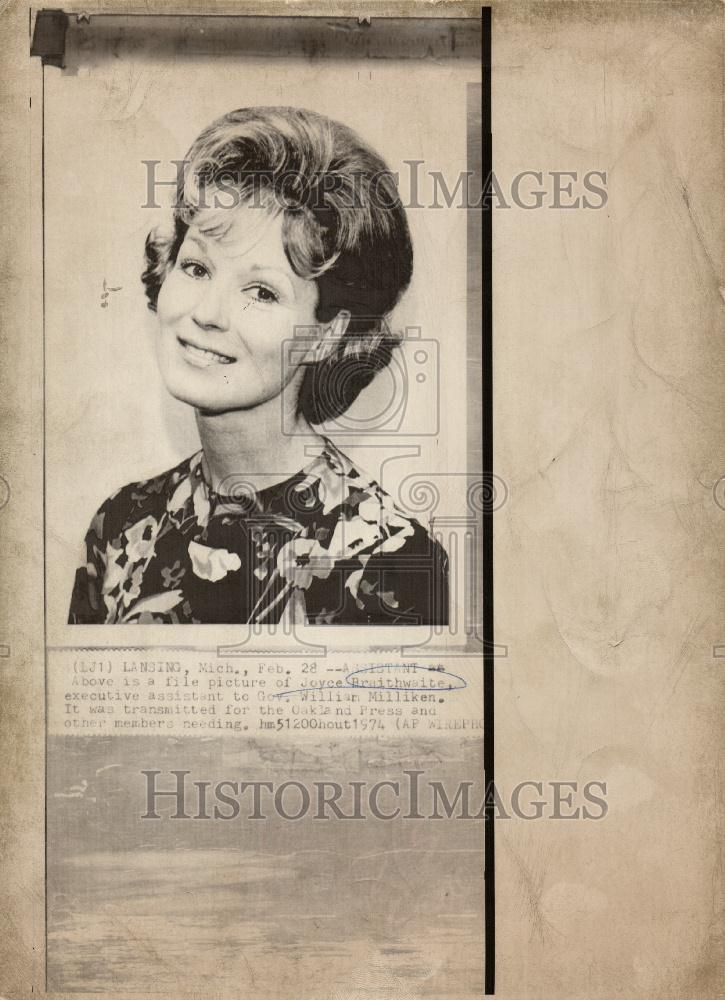 1974 Press Photo Joyce Braithwaite assistant Milliken - Historic Images