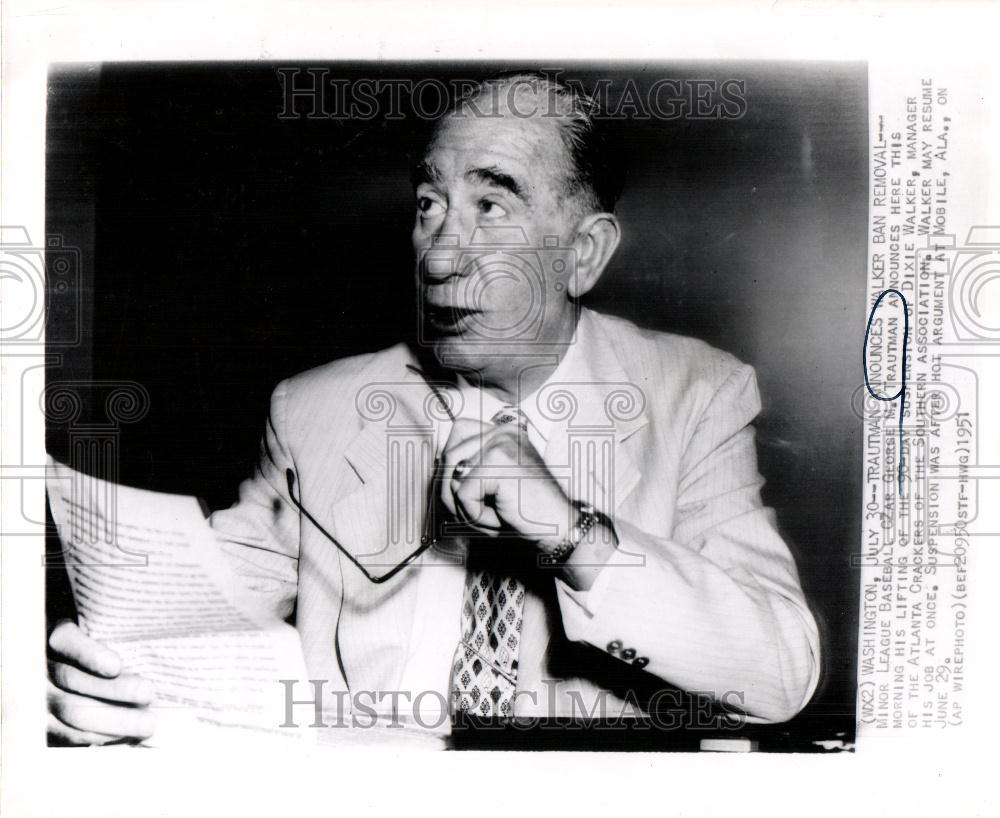 1951 Press Photo George Tratman baseball coach - Historic Images