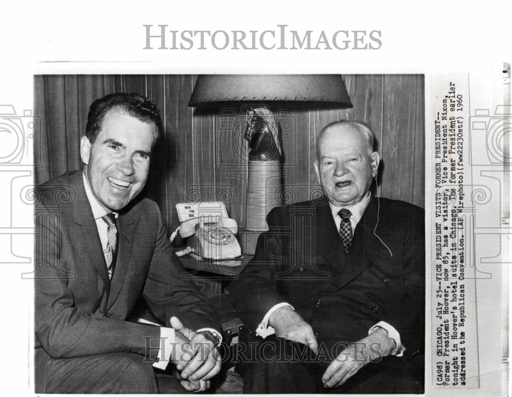 1960 Press Photo VP Nixon visits Former Pres Hoover - Historic Images