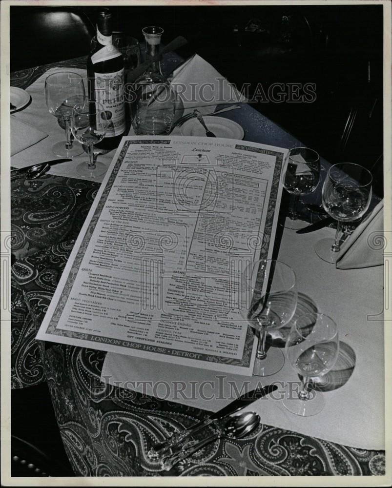 1979 Press Photo London Chop House menu wine - Historic Images