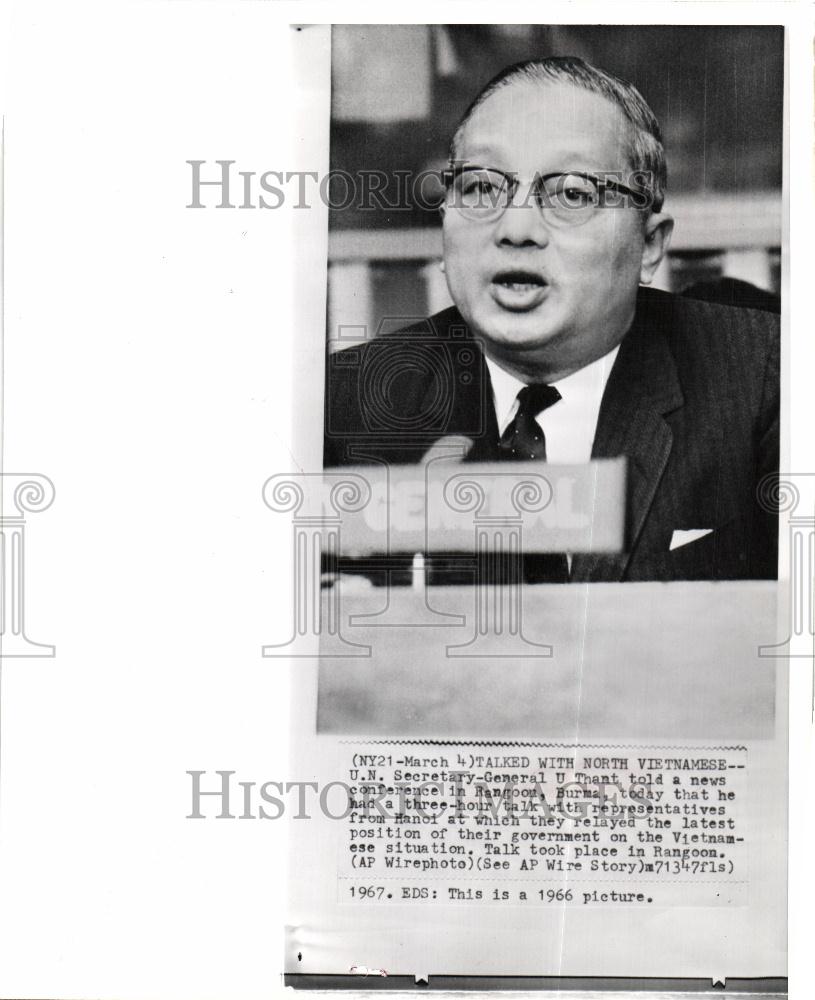 1967 Press Photo U Thant UN Secretary General Rangoou - Historic Images