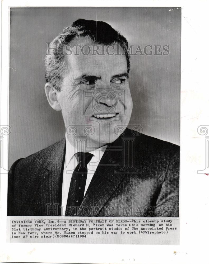1964 Press Photo Richard M Nixon 51st birthday portrait - Historic Images