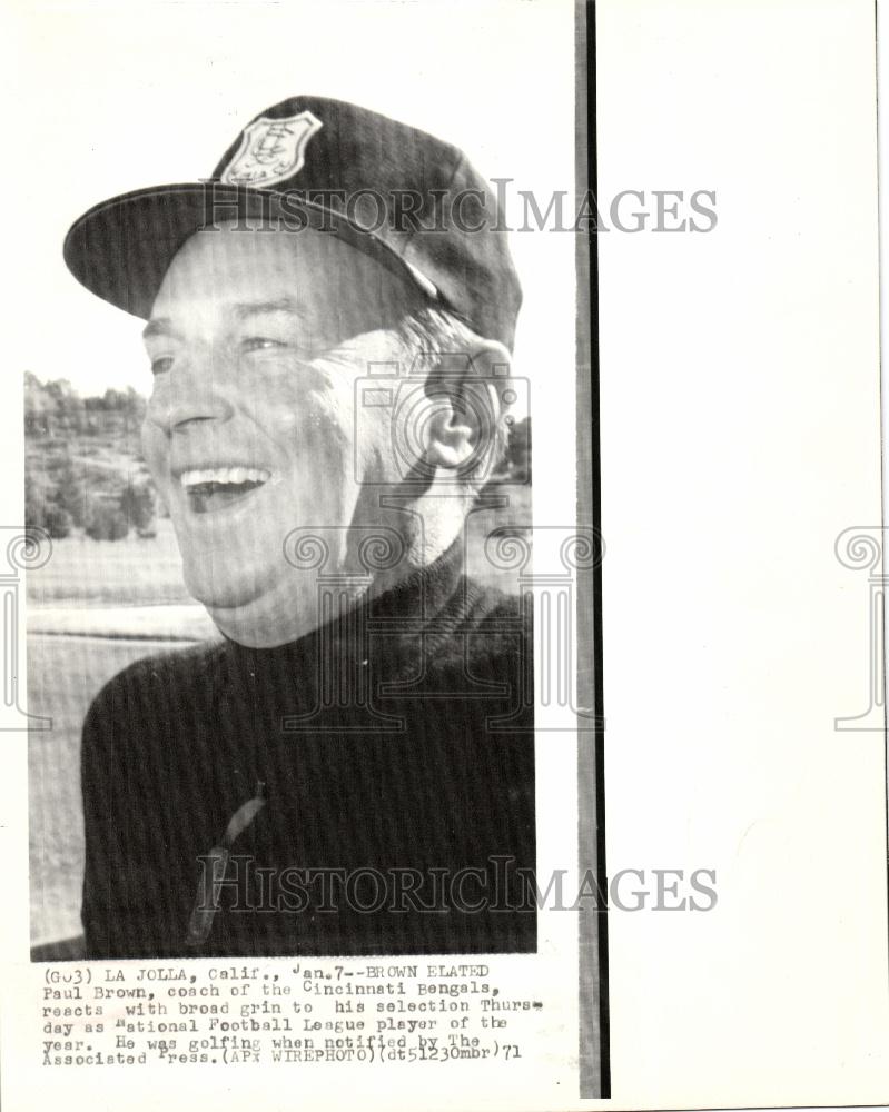 1971 Press Photo Paul Brown Bengals NFL player of year - Historic Images