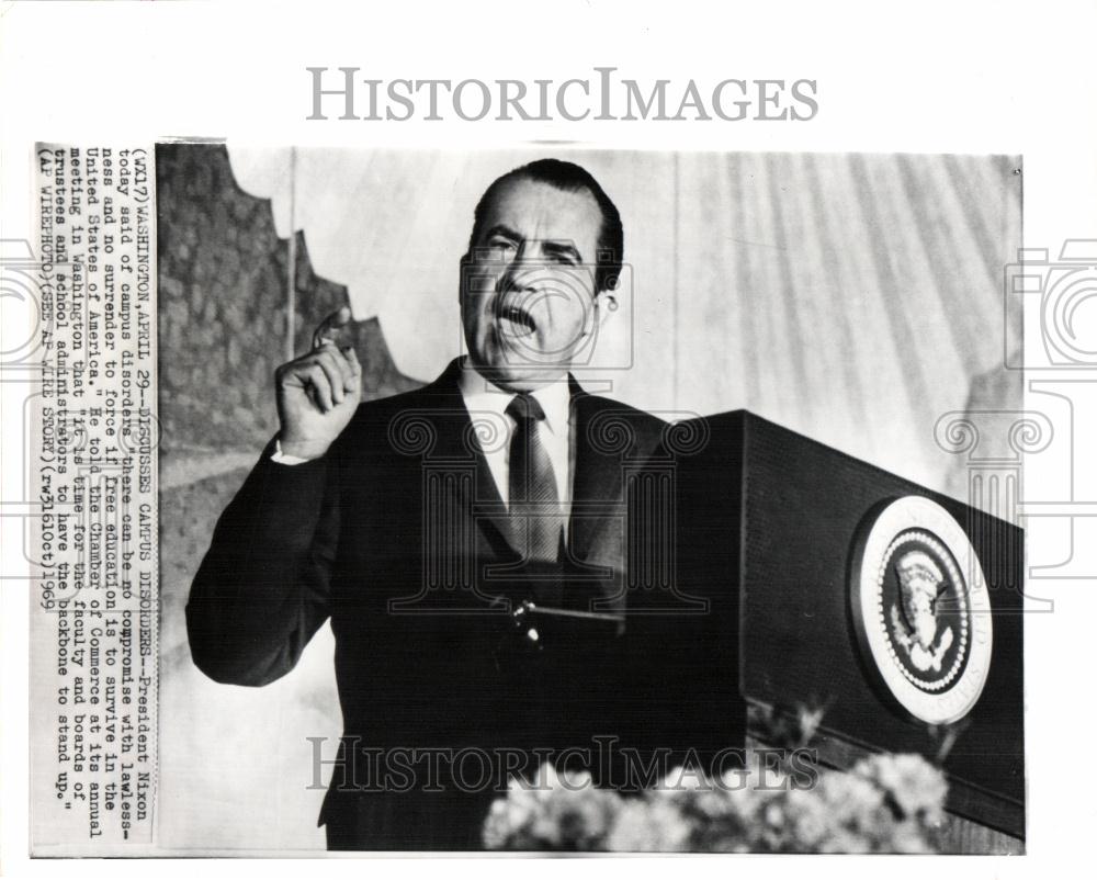 1969 Press Photo President Nixon campus disorders - Historic Images