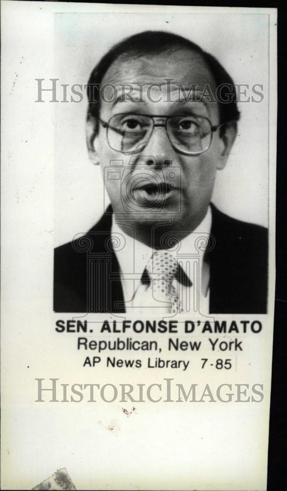 1985 Press Photo Senator Alfonse D&#39;Amato New York - Historic Images