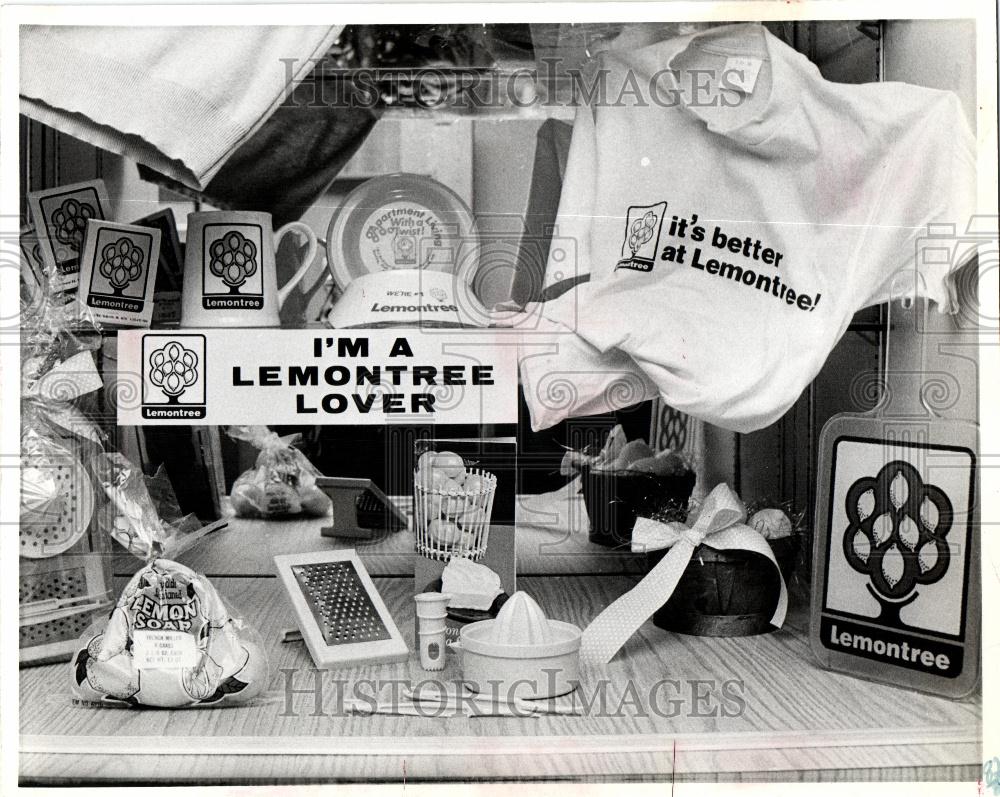 1985 Press Photo Lemontree complex T-shirts Frisbees - Historic Images