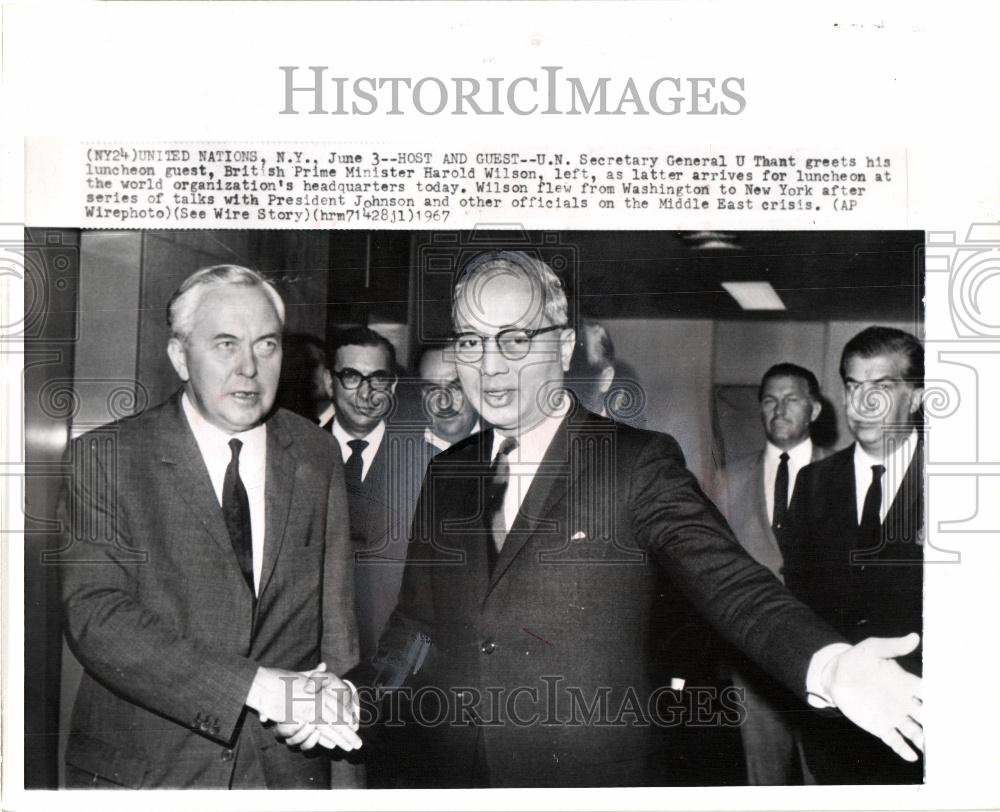 1967 Press Photo U Thant Harold Wilon UN Middle East - Historic Images