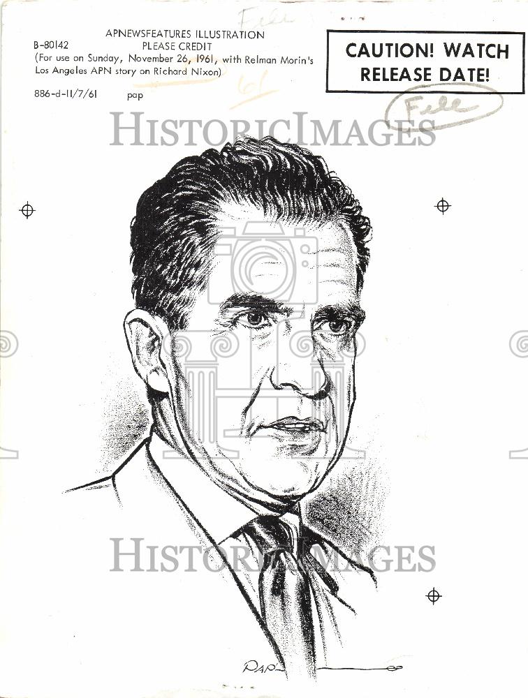 1961 Press Photo Sketch President Richard Nixon - Historic Images