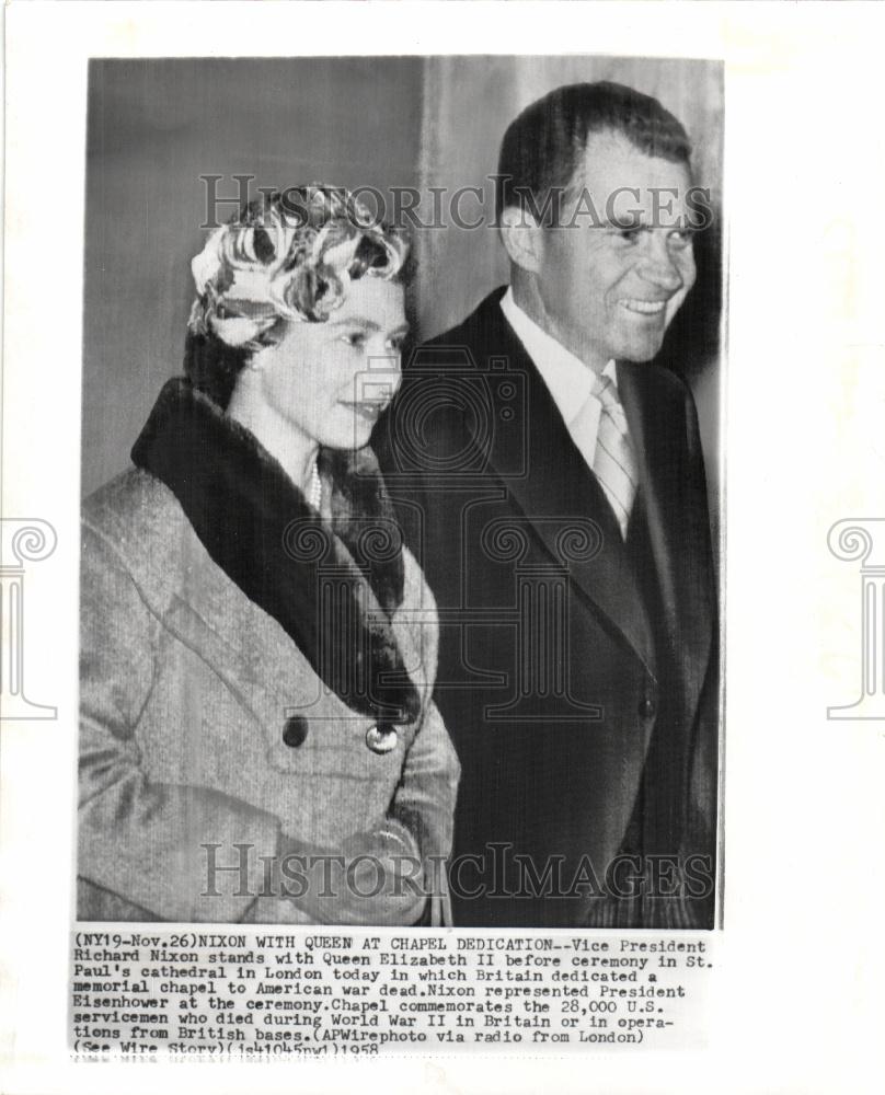 1958 Press Photo Queen Elizabeth II Richard Nixon - Historic Images