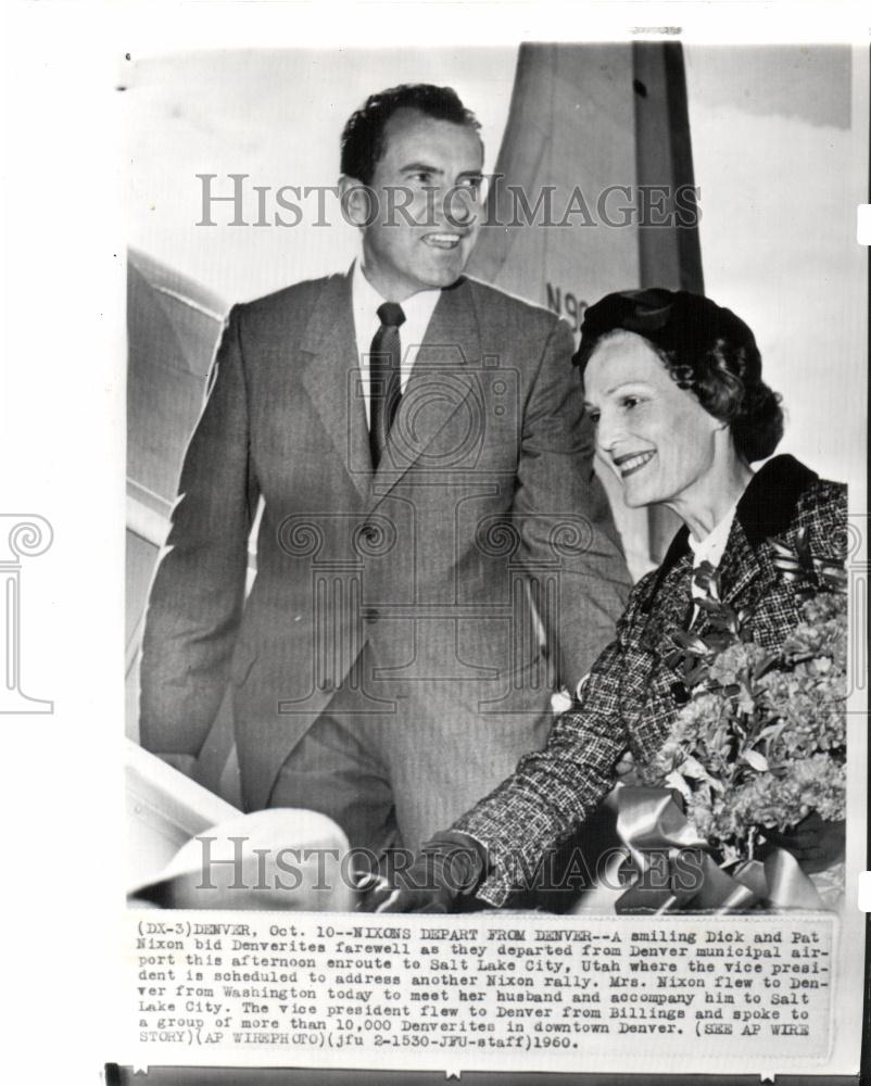 1960 Press Photo Dick Pat Nixon Denver Salt Lake City - Historic Images